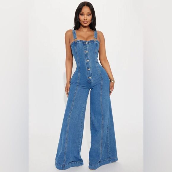 TWIST OF FAITH DENIM JUMPSUIT - Picture 1 of 3